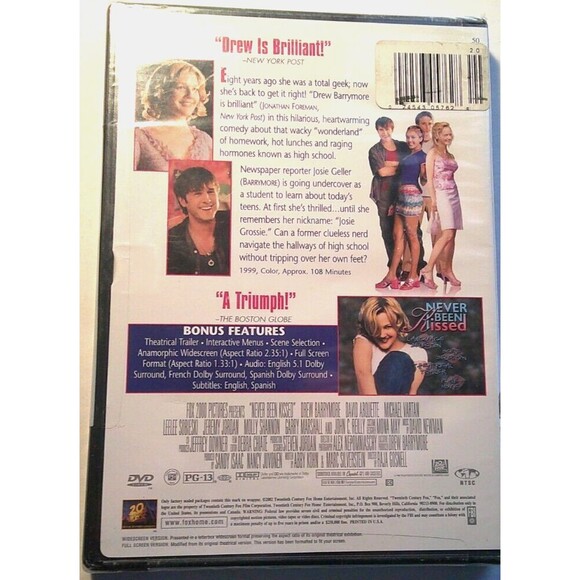 Never Been Kissed    Drew Barrymore  DVD New  Sealed 20th Century Studios  1999 - Picture 2 of 2